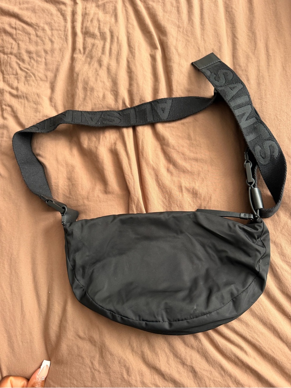 All Saints Black Crossbody Sling Bag with Branded Strap